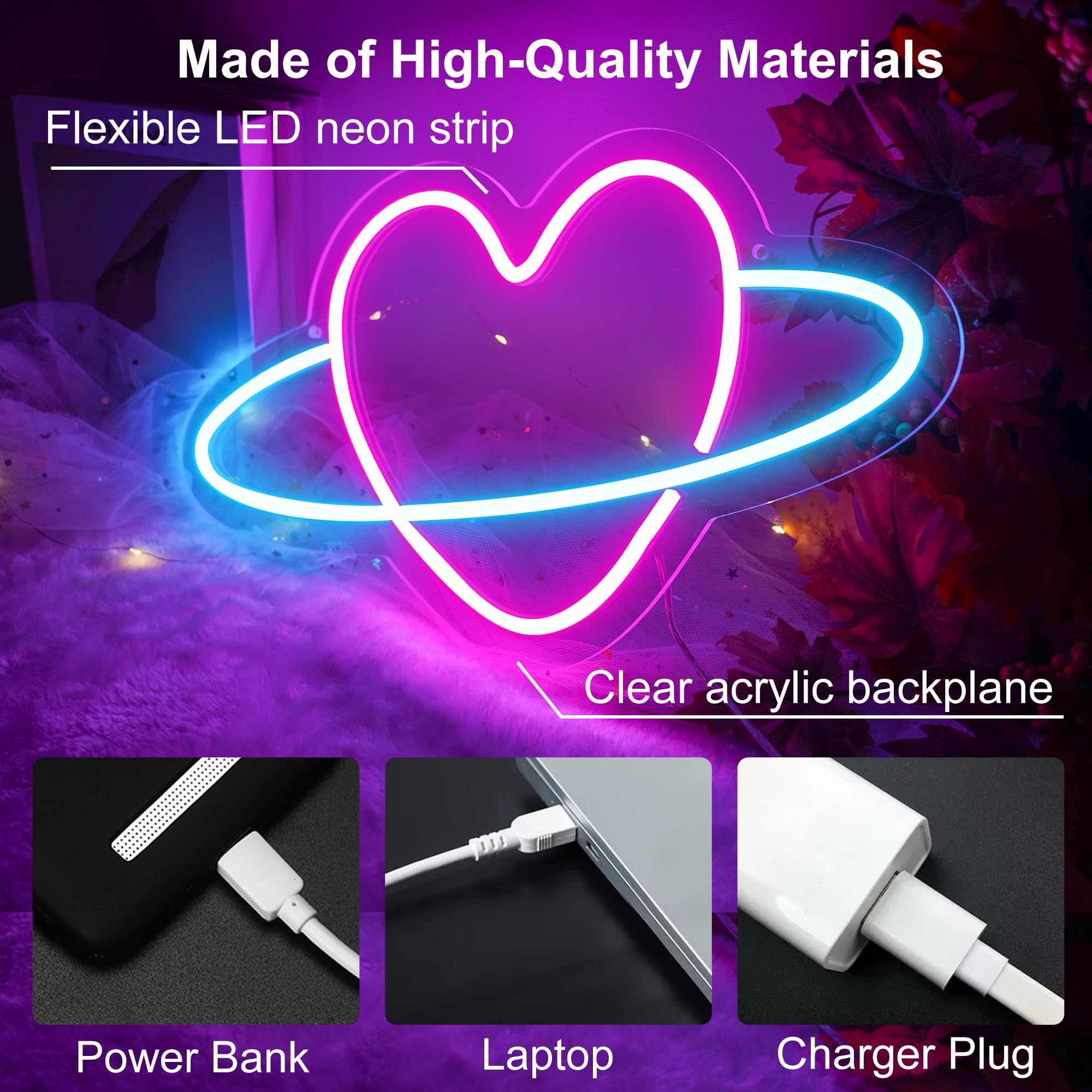 Amazon.co.jp: Begooat ハートプラネットネオンサイン - 5段階調光機能